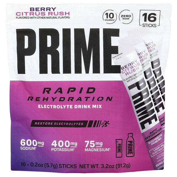 prh12918_v_3.jpg Rapid ReHydration, смесь для приготовления электролитического напитка, со вкусом ягод и цитрусовых, 16 стик-пакетов по 5,7 г (0,2 унции) — Prime Hydration