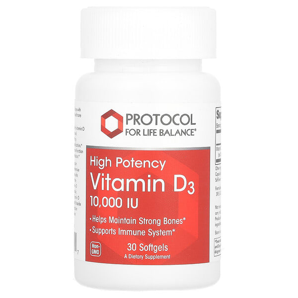 prt10375_v_8.jpg высокоактивный витамин D3, 250 мкг (10 000 МЕ), 30 капсул — Protocol for Life Balance