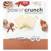 Power Crunch®, протеиновый батончик, булочка с корицей, 12 батончиков по 40 г (1,4 унции) — BNRG