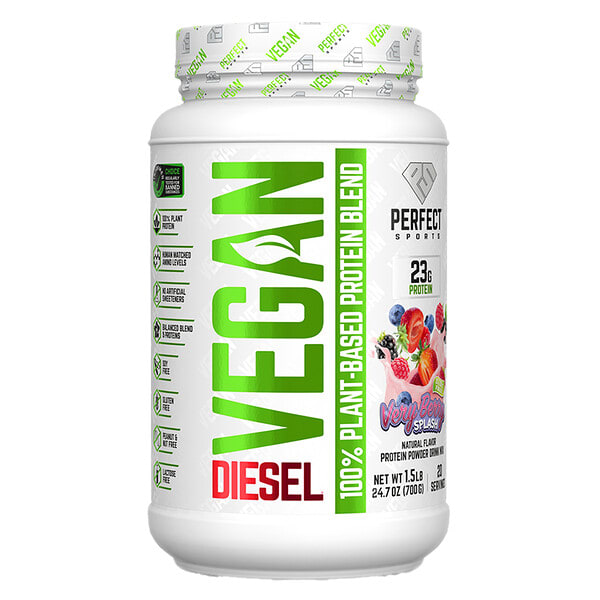 psr75491_v_20.jpg Diet, веганская, 100% смесь растительных протеинов, с ягодным вкусом, 700 г (1,5 фунта) — PERFECT Sports