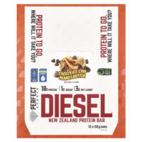 Diesel, новозеландский протеиновый батончик, шоколадная крошка и арахисовая паста, 12 батончиков по 50 г — PERFECT Sports