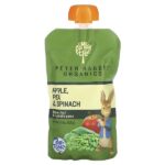 Peter Rabbit Organics, органическое фруктовое и овощное пюре, яблоко, горох и шпинат, 125 г (4,4 унции) — Pumpkin Tree Organics