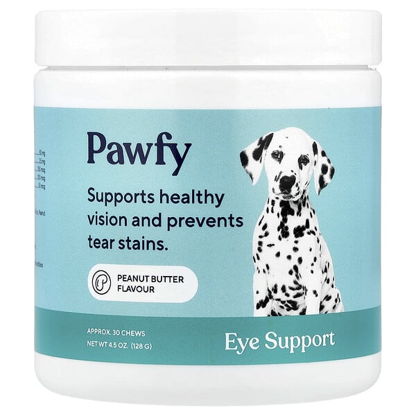 pwf74516_v_8.jpg Eye Support, для собак, от 6 месяцев, арахисовая паста, 30 жевательных таблеток, 128 г (4,5 унции) — Pawfy