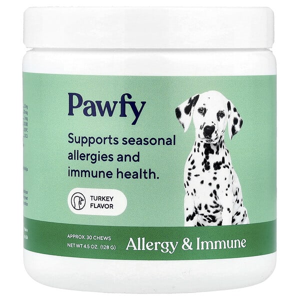 pwf74519_v_8.jpg Allergy & Immune, для собак, от 6 месяцев, для индейки, 30 жевательных таблеток, 128 г (4,5 унции) — Pawfy