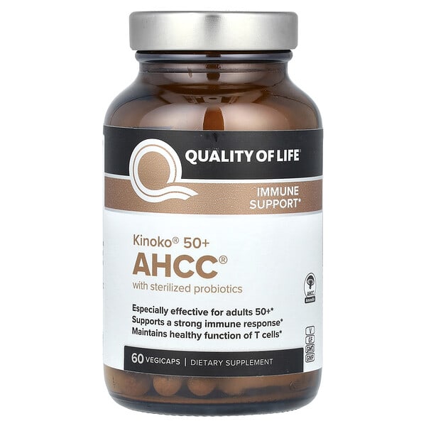 qll00370_v_16.jpg Kinoko 50+ AHCC со стерилизованными пробиотиками, 60 растительных капсул — Quality of Life