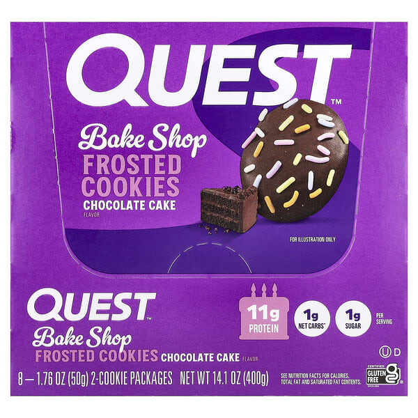 qst01223_v_20.jpg Bake Shop, глазированное печенье, шоколадный торт, 8 пакетиков по 50 г (1,76 унции) — Quest Nutrition