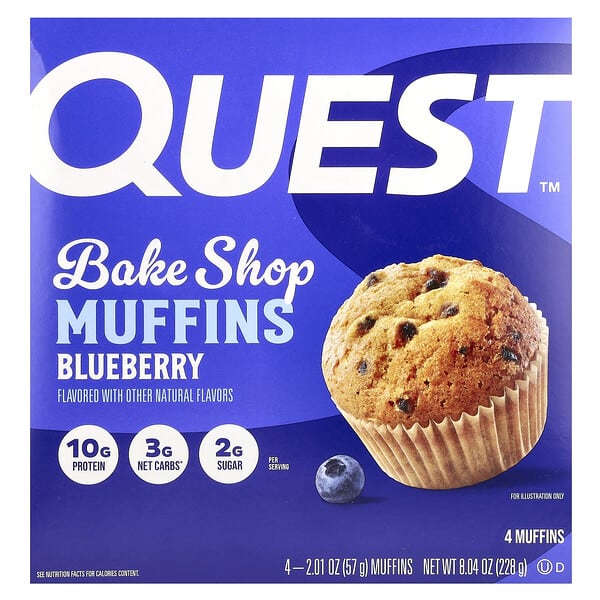 qst01338_v_18.jpg Bake Shop, кексы, голубика, 4 пакетика, 57 г (2,01 унции) — Quest Nutrition