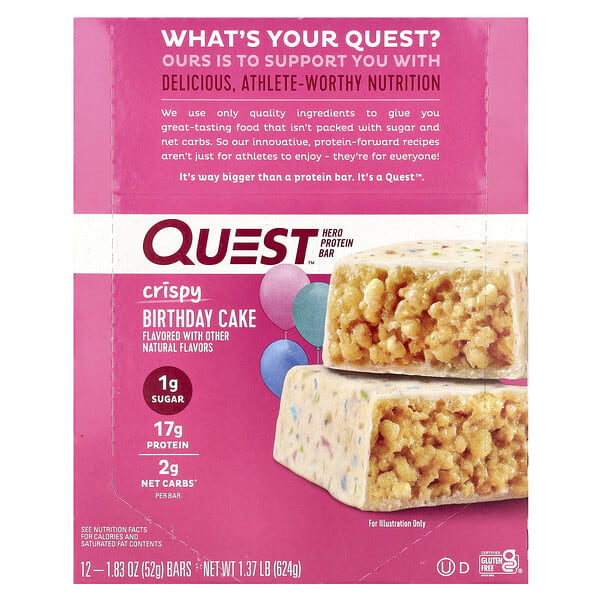 qst01516_v_37.jpg Hero Protein Bar, хрустящий, праздничный торт, 12 батончиков, 52 г (1,83 унции) — Quest Nutrition