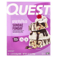 Overload Protein Bar, Sundae Funday, 12 батончиков (63 г (2,22 унции)) — Quest Nutrition