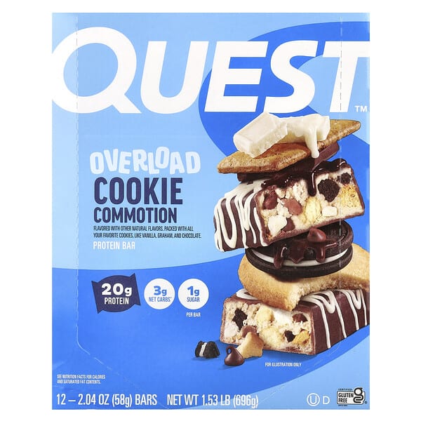 qst01585_v_20.jpg Протеиновый батончик Overload, Cookie Commotion, 12 батончиков, 58 г (2,04 унции) — Quest Nutrition