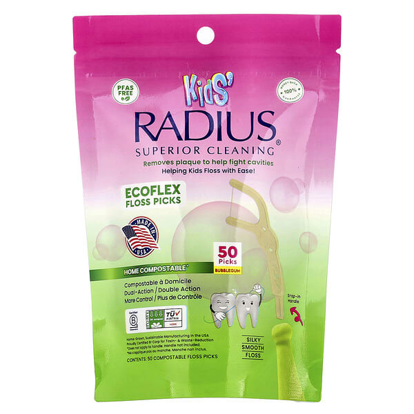 rad01216_v_9.jpg Kids, EcoFlex Floss, жевательная резинка, 50 зубочисток для компостирования — RADIUS