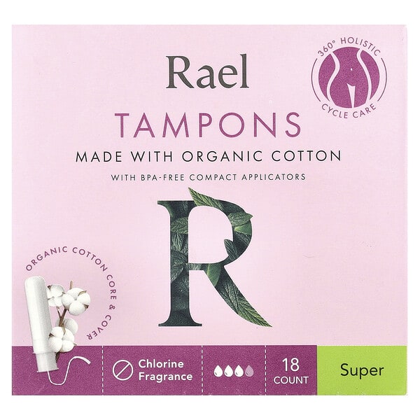 rae13070_v_16.jpg Тампоны из органического хлопка, супер, без отдушек, 18 шт. — Rael