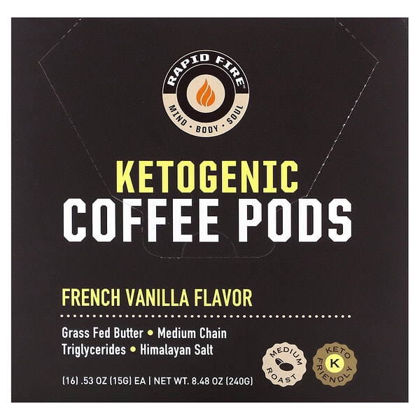 rap10795_v_12.jpg Ketogenic Coffee Pods, французская ваниль, средней обжарки, 16 капсул, 240 г (8,48 унции) — RAPIDFIRE