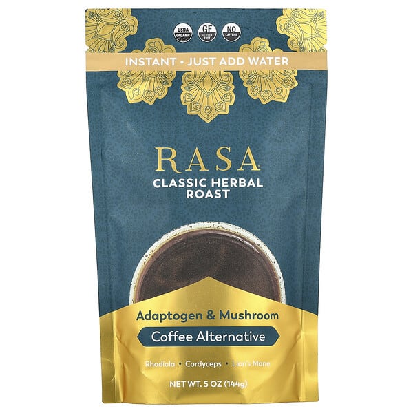 ras59964_v_2.jpg Кофе с адаптогеном и грибами, растворимый, классическая травяная обжарка, 144 г (5 унций) — Rasa