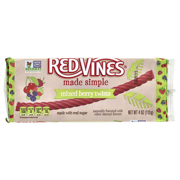 rdv50204_v_17.jpg Red Vines, Солодка, Made Simple, ягодное ассорти, 113 г (4 унции)