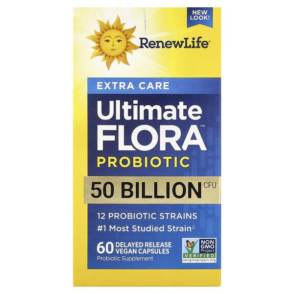 ren12108_v_78.jpg пробиотик Extra Care Ultimate Flora™, 50 млрд КОЕ, 60 веганских капсул с отсроченным высвобождением — Renew Life