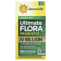 Ultimate Flora™, пробиотик для взрослых старше 50 лет, 30 млрд КОЕ, 90 веганских капсул с отсроченным высвобождением — Renew Life