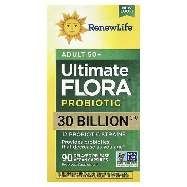 ren12114_v_104.jpg Ultimate Flora™, пробиотик для взрослых старше 50 лет, 30 млрд КОЕ, 90 веганских капсул с отсроченным высвобождением — Renew Life