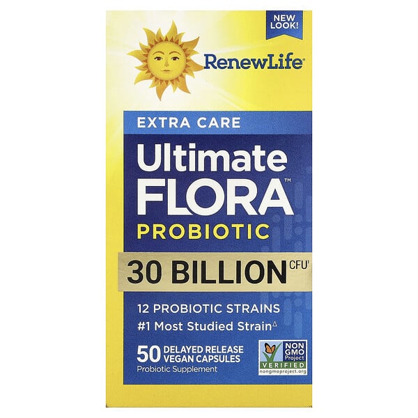 ren15355_v_22.jpg Extra Care, Ultimate Flora™ Probiotic, 50 Delayed Release Vegan Capsules — Renew Life