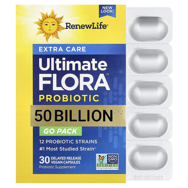 ren15809_v_77.jpg Go-Pack, пробиотик Ultimate Flora™, 50 млрд КОЕ, 30 веганских капсул с отсроченным высвобождением — Renew Life