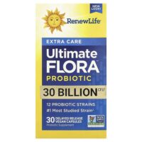 пробиотик Extra Care Ultimate Flora™, 30 млрд КОЕ, 30 веганских капсул с отсроченным высвобождением — Renew Life