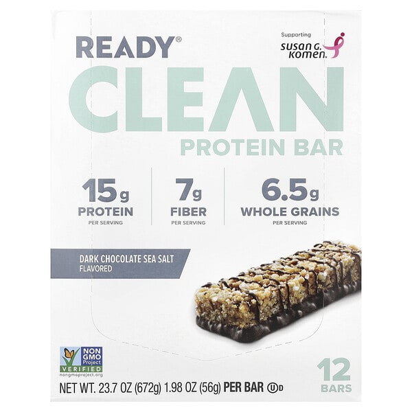 rfb00511_v_17.jpg Clean Protein Bar, темный шоколад с морской солью, 12 батончиков, 56 г (1,98 унции) — Ready