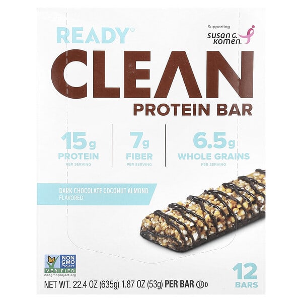 rfb00652_v_17.jpg Clean Protein Bar, темный шоколад, кокос и миндаль, 12 батончиков, 53 г (1,87 унции) — Ready