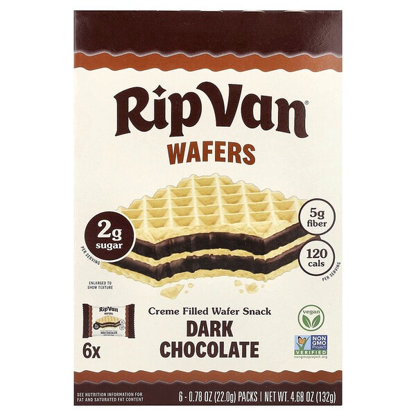 rip70585_v_54.jpg вафли, темный шоколад, 6 пакетиков по 22 г (0,78 унции) — Rip Van Wafels