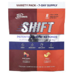 Shift, заряженный кофеином, набор разных вкусов, ягодное ассорти, персик, 7 пакетиков по 7,3 г (0,26 унции) — Real Ketones