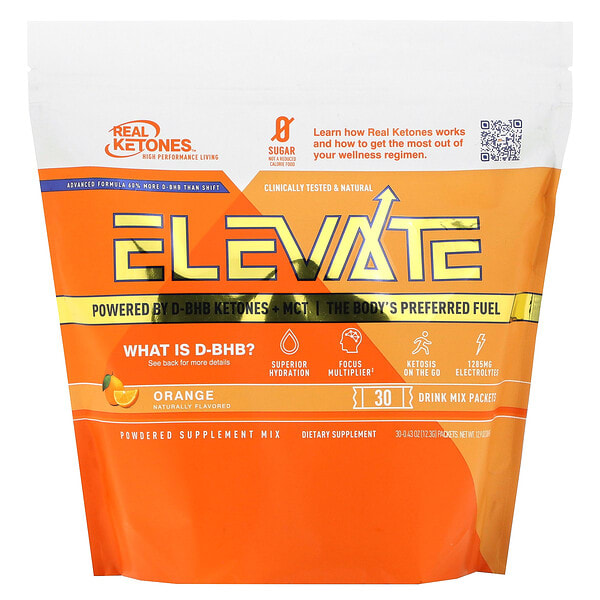 rkt98893_v_3.jpg Elevate, апельсин, 30 пакетиков со смесью для приготовления напитка, по 12,3 г (0,43 унции) — Real Ketones