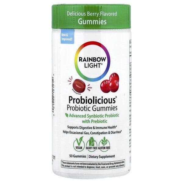 rlt12121_v_33.jpg Probiolicious, пробиотики, со вкусом ягод, 50 жевательных таблеток — Rainbow Light