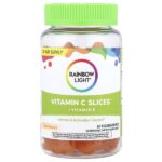витамин C Slices™ и витамин E, со вкусом цитрусовых, 60 веганских жевательных таблеток — Rainbow Light