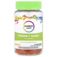 витамин C Slices™ и витамин E, со вкусом цитрусовых, 60 веганских жевательных таблеток — Rainbow Light