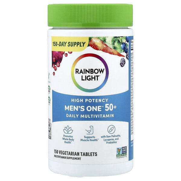 rlt20406_v_10.jpg Men's One™, мультивитамины для ежедневного приёма старше 50 лет, высокая эффективность, 150 вегетарианских таблеток — Rainbow Light
