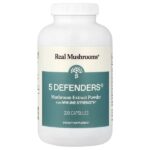 5 Defenders®, порошок с экстрактом грибов, 200 капсул — Real Mushrooms