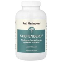5 Defenders®, порошок с экстрактом грибов, 200 капсул — Real Mushrooms