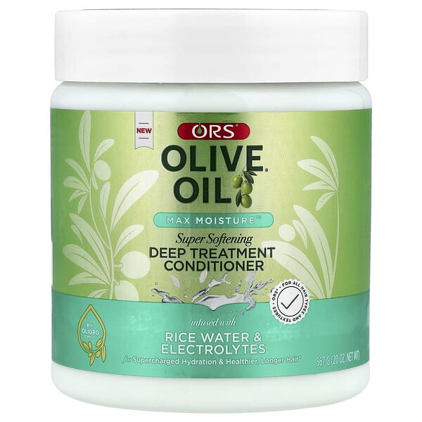 rso21017_v_8.jpg Olive Oil®, Max Moisture™, суперсмягчающий кондиционер для глубокого ухода, для всех типов и текстуры волос, 567 г (20 унций) — ORS