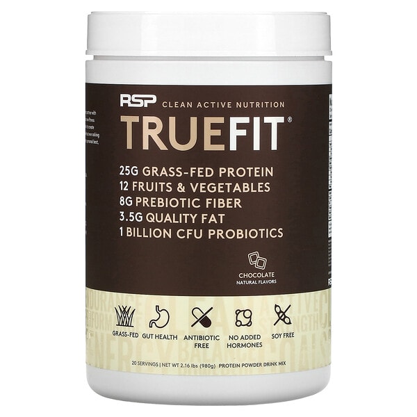 rsp00745_v_60.jpg TrueFit, сывороточный протеиновый коктейль из экологически чистых ингредиентов, шоколад, 940 г (2 фунта) — RSP Nutrition