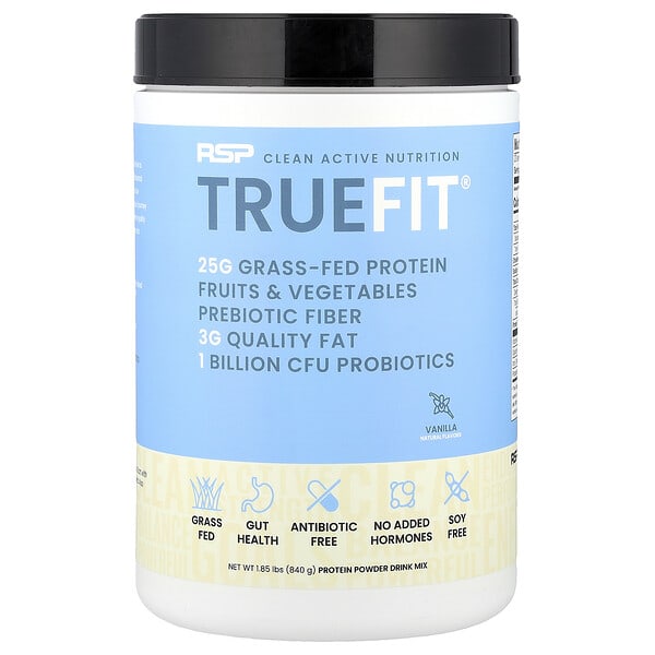 rsp00746_v_58.jpg TrueFit, сывороточный протеиновый коктейль из экологически чистых ингредиентов, ваниль, 940 г (2 фунта) — RSP Nutrition