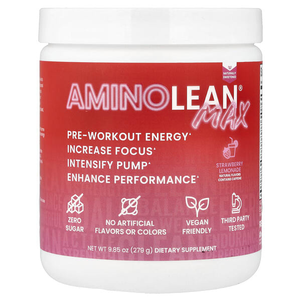 rsp46939_v_24.jpg AminoLean® Max, предтренировочный комплекс, со вкусом клубничного лимонада, 279 г (9,85 унции) — RSP Nutrition