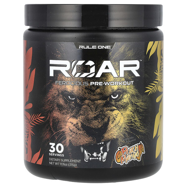 rul00517_v_8.jpg Roar, Ferocious предтренировочный комплекс, со вкусом персика и манго, 315 г (11,11 унции) — Rule One Proteins