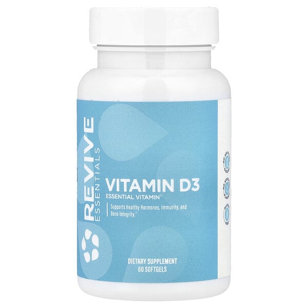 rvi68945_v_32.jpg Essentials, витамин D3, 125 мкг (5000 МЕ), 60 мягких таблеток — Revive