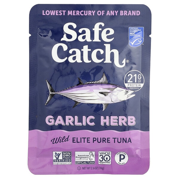sac00624_v_6.jpg Wild Elite Pure Tuna, чеснок и травы, 74 г (2,6 унции) — Safe Catch