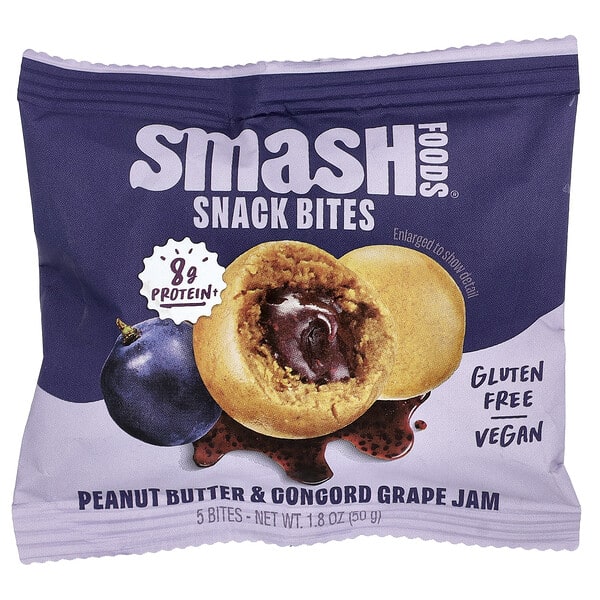 sao55029_v_3.jpg Snack Bites, арахисовая паста и джем из винограда конкорд, 5 шт., 50 г (1,8 унции) — Smash Foods