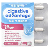 Digestive Advantage, быстродействующие ферменты + пробиотик для ежедневного применения, 32 капсулы — Schiff