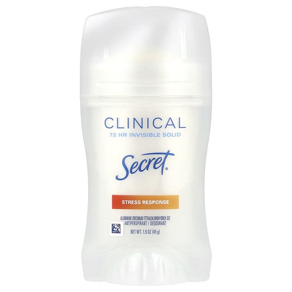 sce92174_v_41.jpg Clinical, невидимое твердое вещество, 72 часа, антиперспирант / дезодорант, реакция на стресс, 45 г (1,6 унции) — Secret