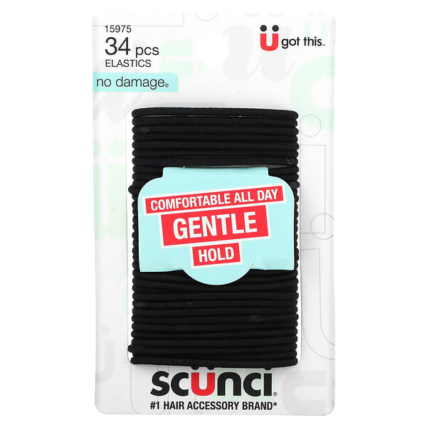 scu15975_v_6.jpg Резинки для волос No Damage, удобные, мягко удерживают волосы весь день, черные, 34 штуки — Scunci