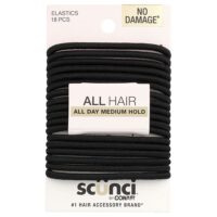 Резинки No Damage®, средней фиксации на весь день, черные, 18 шт. — Scunci