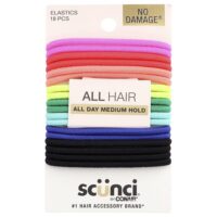 Резинки No Damage®, для всех волос, средней фиксации, разные цвета, 18 шт. — Scunci