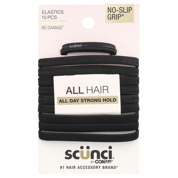 scu58423_v_11.jpg No-Slip Grip®, эластичные резинки, сильная фиксация в течение всего дня, черный, 10 шт. — Scunci